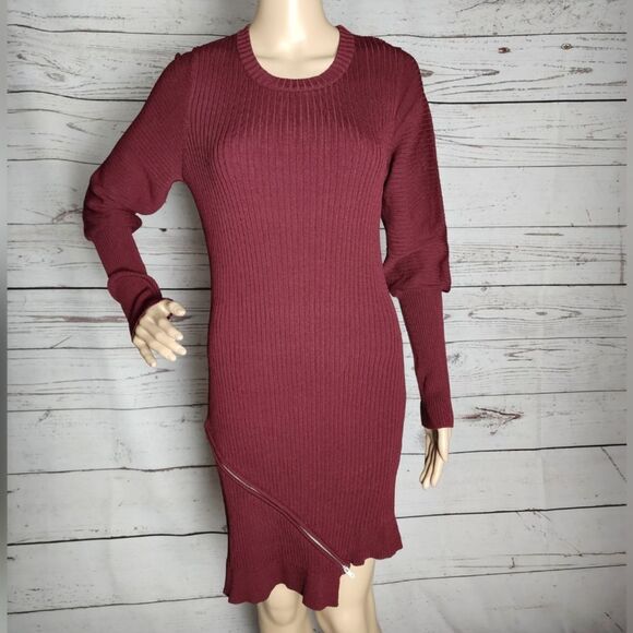 Central Park West Burgundy Long Sleeve Sweater Dress Large - Picture 1 of 8